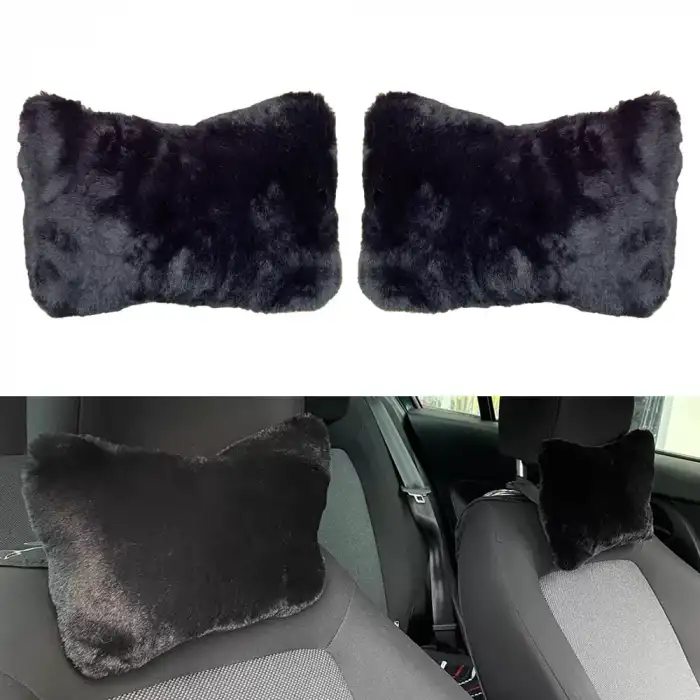 AsilTech Yumuşak Peluşlu Ortopedik Araba Seyahat Boyun Yastığı 2li Siyah