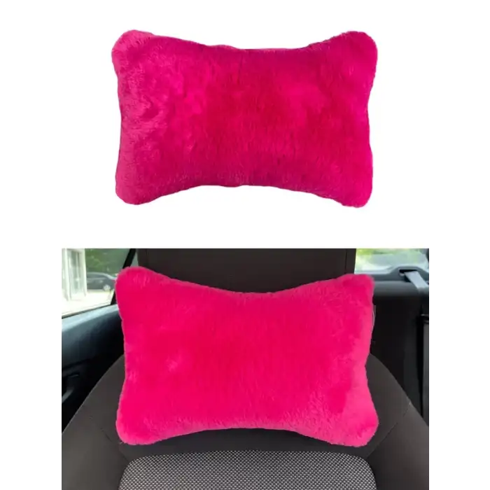 AsilTech Yumuşak Peluşlu Ortopedik Araba Seyahat Boyun Yastığı Tekli Fuşya Pembe