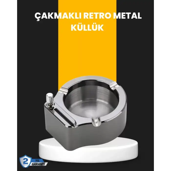 AsilTech Yuvarlak Çakmaklı Küllük Dayanıklı Metal Yapı