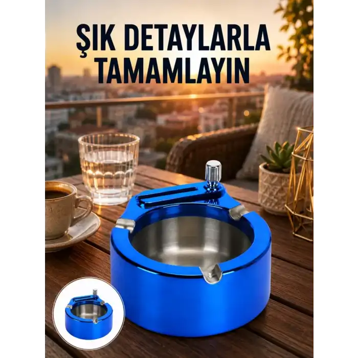 AsilTech Yuvarlak Metal Küllük Çakmak Entegreli Dayanıklı Yapı Yeni Nesil