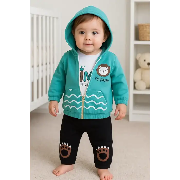 Aslan Desenli 3lü Erkek Bebek Takımı