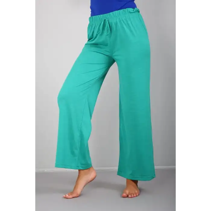 Bayan Penye Bol Paça Pantolon Yeşil