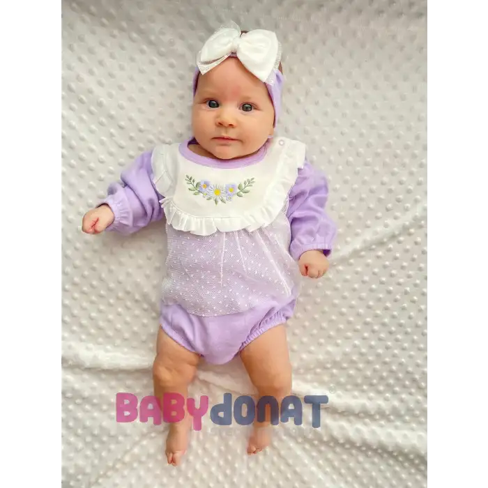 Çiçek Nakışlı Tüllü Bandanalı Kız Bebek Romper