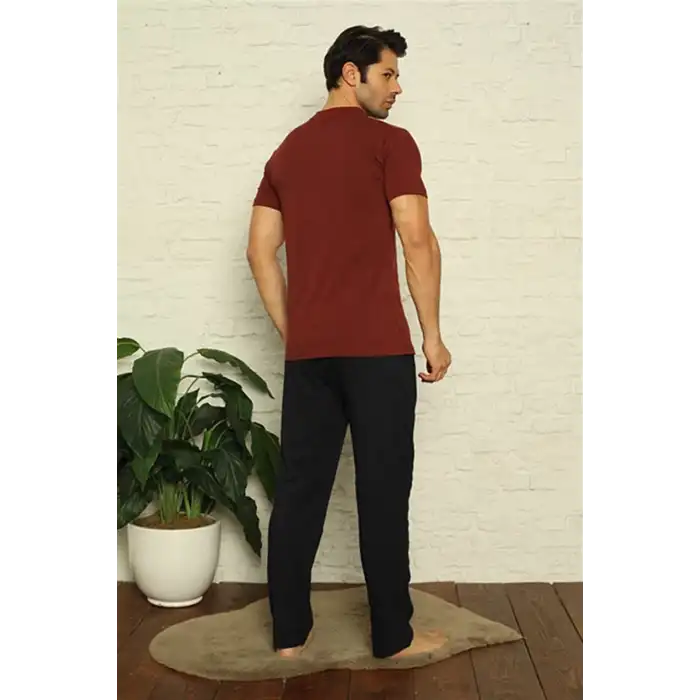 Erkek Bordo V Yaka 3lü Pijama Takım