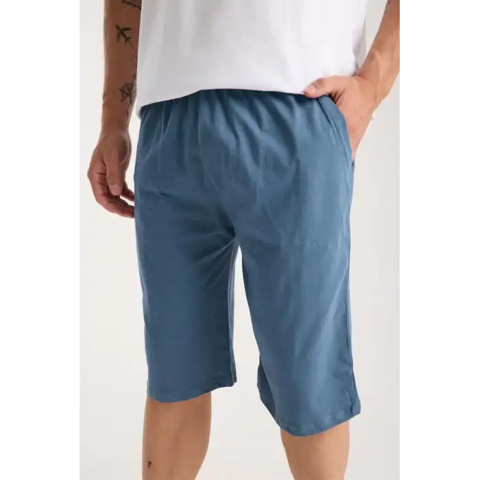 Erkek Cepli Pamuk Penye Şort İndigo