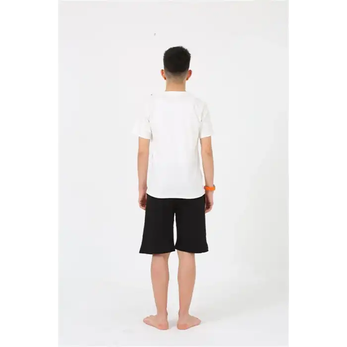 Erkek Genç Garson Boy Kısa Kol Ekru Penye Şortlu Pijama Takımı