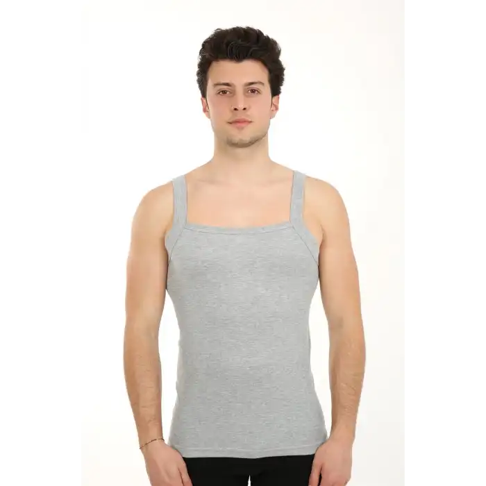 Erkek Kalın Askılı Likralı Atlet Gri