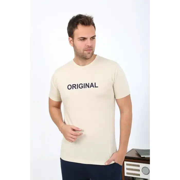Erkek Kısa Kol Penye Pijama Takımı Krem