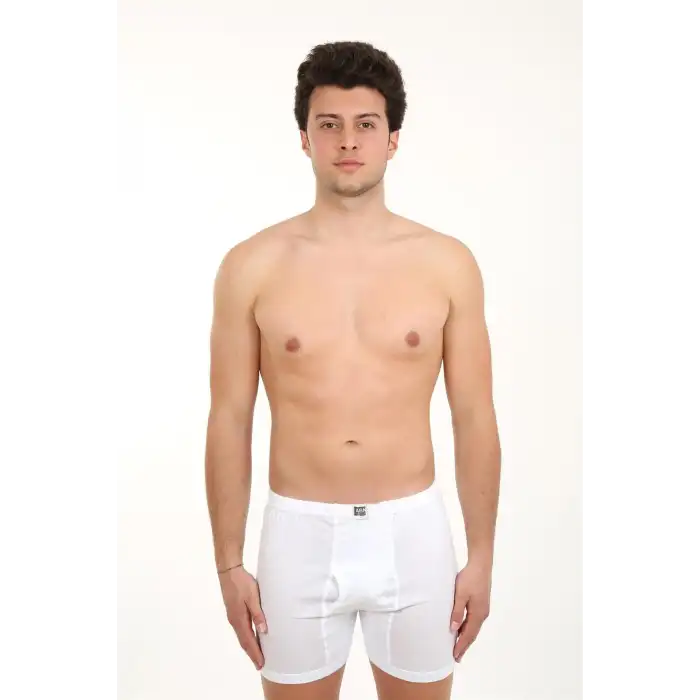 Erkek Paçalı Penye Boxer Beyaz