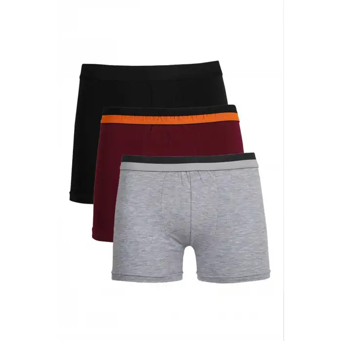 Erkek Penye 3lü Boxer Siyah-Gri-Bordo