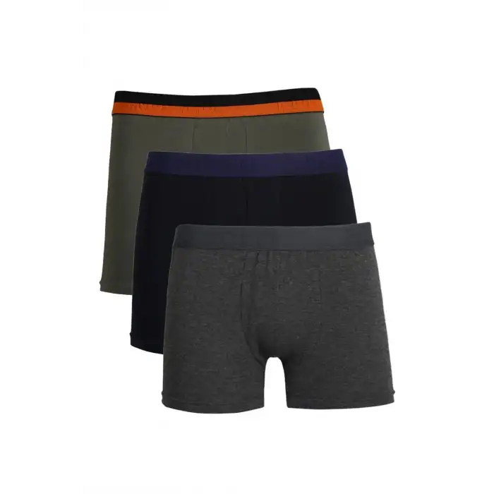 Erkek Penye 3lü Boxer Siyah-Haki-Lacivert