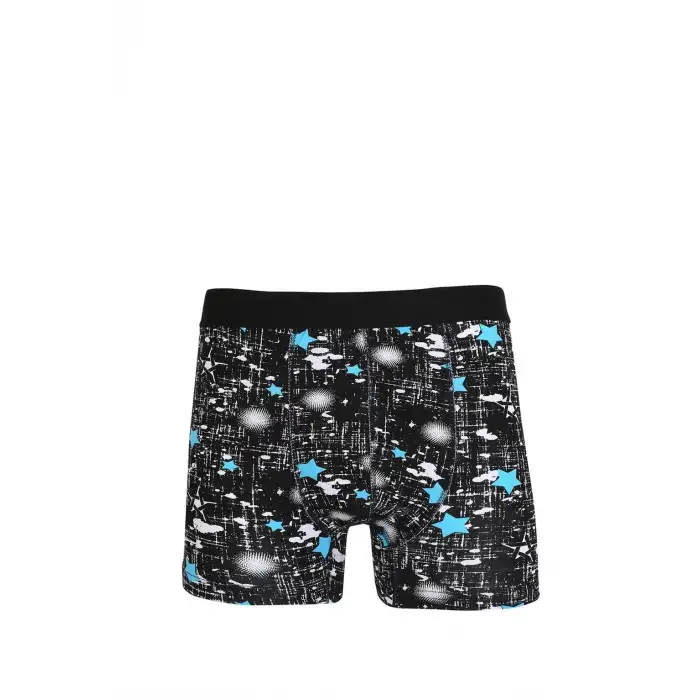 Erkek Penye Likralı Desenli Boxer Siyah