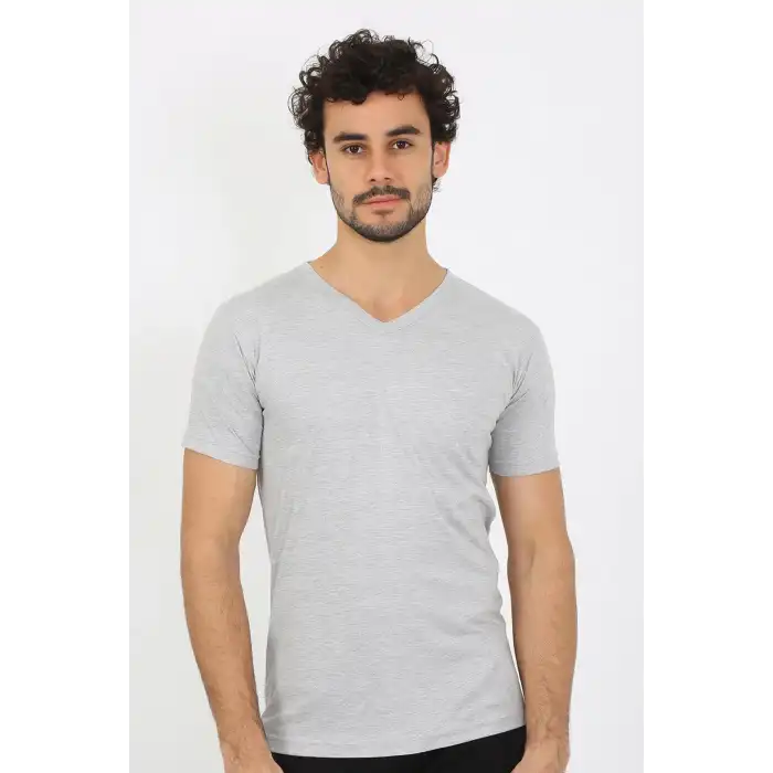 Erkek V Yaka Gri Penye Atlet