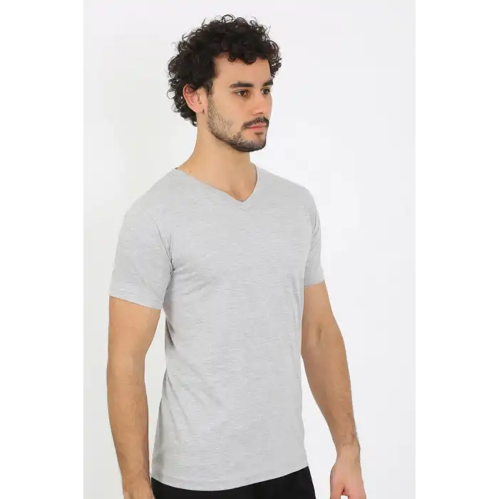 Erkek V Yaka Gri Penye Atlet