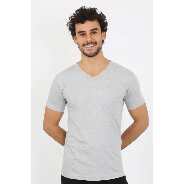 Erkek V Yaka Gri Penye Atlet