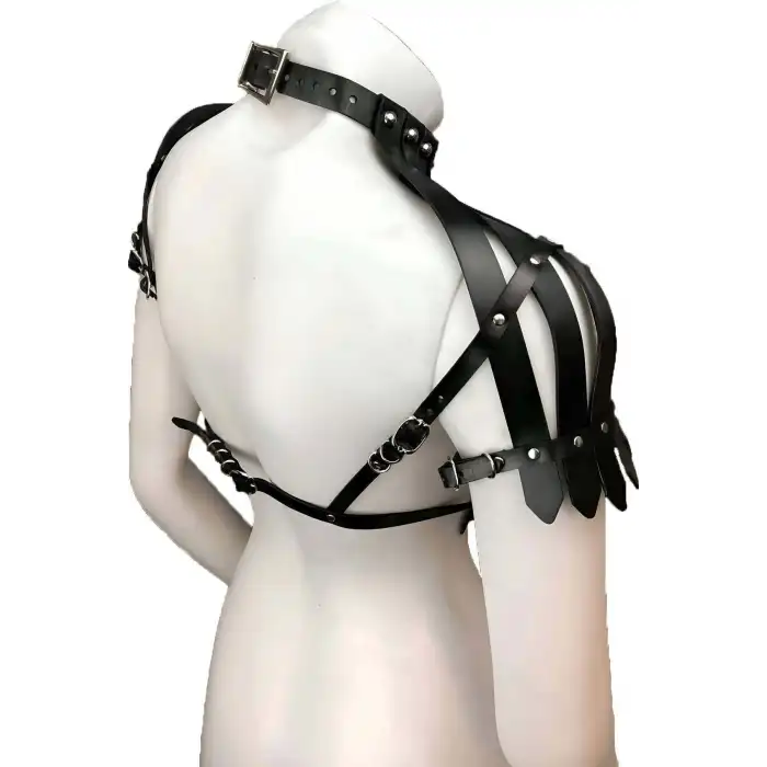 Giyim Arkası Açık Deri Crop Büstiyer Harness - Brf1257