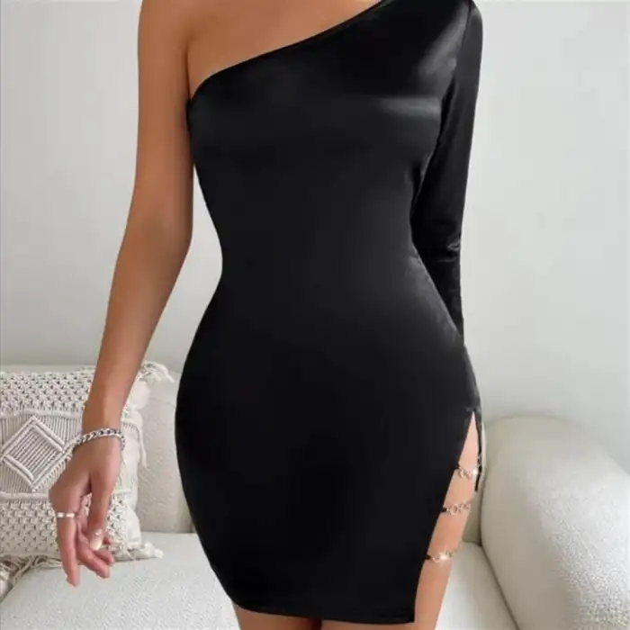 Giyim  Bayan Asimetrik Halkalı Mini Elbise