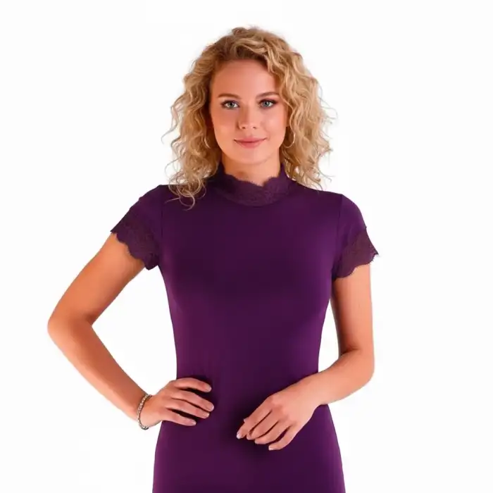 Giyim Berrak Kadın Dantelli Kısa Kollu Elastan Bluz 2144