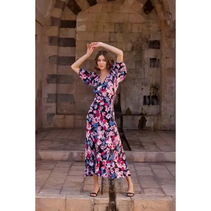 Giyim Çiçek Desenli Viskon Elbise