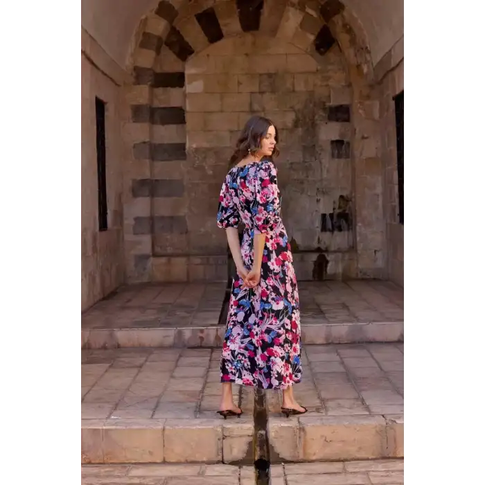 Giyim Çiçek Desenli Viskon Elbise