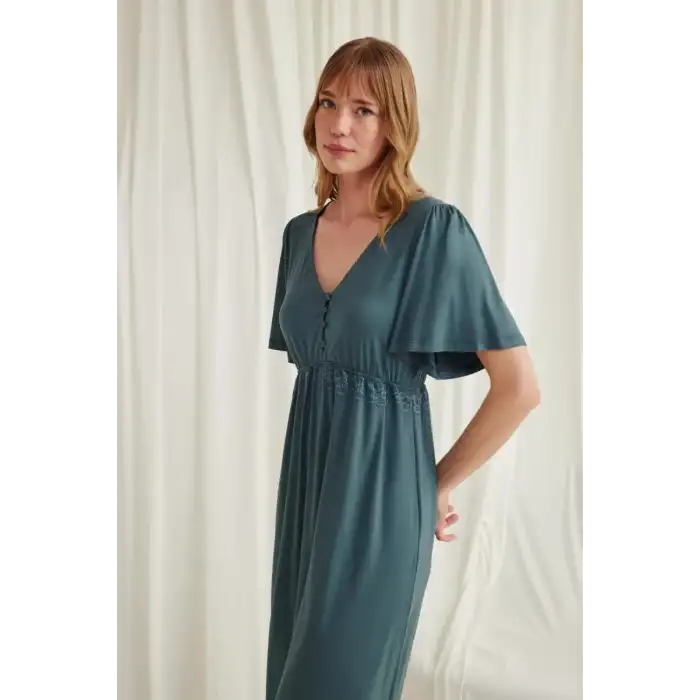 Giyim Dantelli Önü Düğmeli Hamile Lohusa Viskon Gecelik