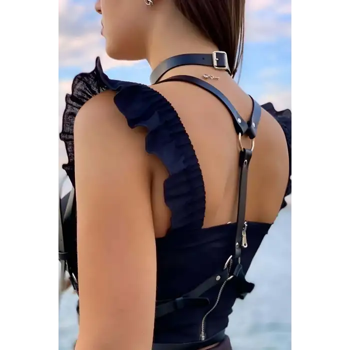 Giyim Deri Choker Ve Kemer Harness Takım - Brf632