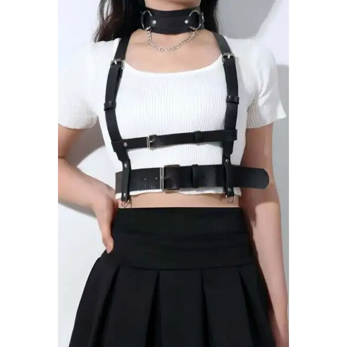 Giyim Deri Göğüs Harness Ve Choker-tasma Takım - Brf959