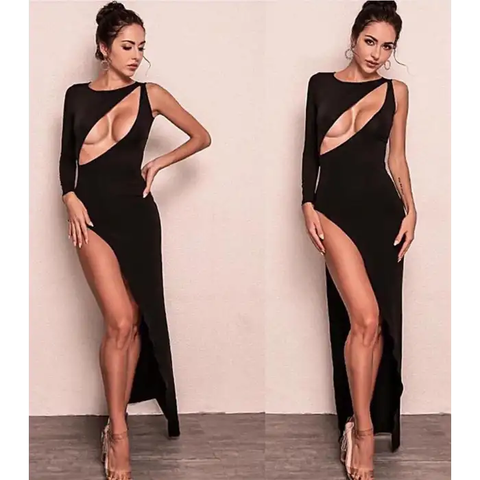 Giyim  Derin Dekolteli Uzun Yırtmaçlı Elbise