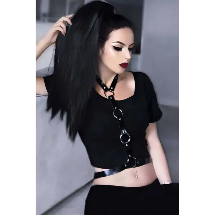 Giyim Elbise Üzeri Şık Deri Harness - Brf423