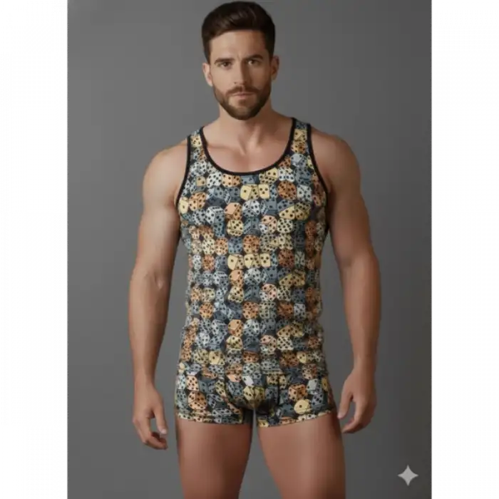 Giyim Erkek Desenli Tank Top Boxer Takımı