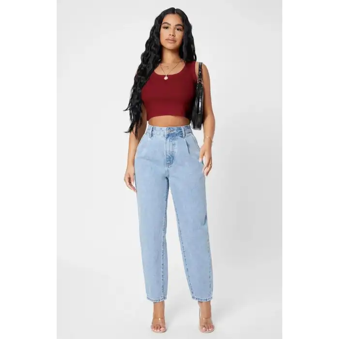 Giyim Kadın Bordo Modern Fit Kare Yaka Crop Top Bluz