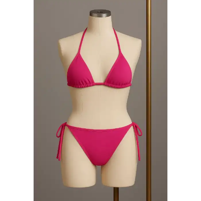 Giyim Kadın Fuşya Yandan Bağlamalı Bikini Mayo Takımı