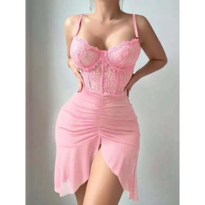 Giyim Kadın Pembe Transparan Fantezi Gecelik 2300