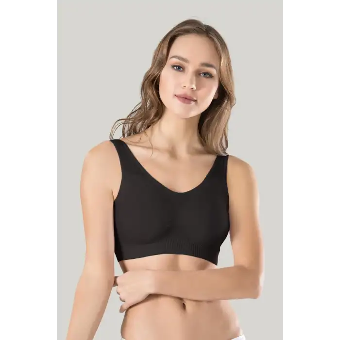 Giyim Kadın Siyah Kalın Askılı Çıkarılabilir Pedli Örme Seamless Dikişsiz Basic Büstiyer