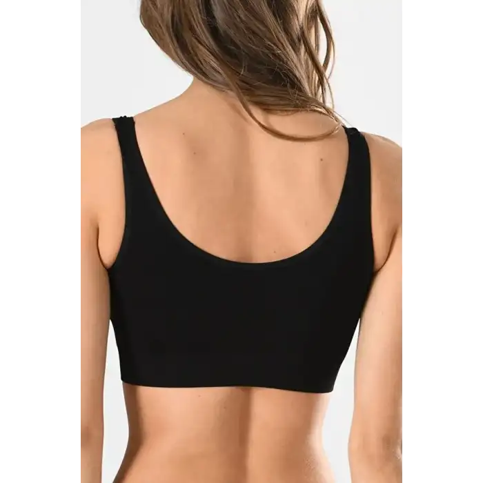 Giyim Kadın Siyah Kalın Askılı Çıkarılabilir Pedli Örme Seamless Dikişsiz Basic Büstiyer