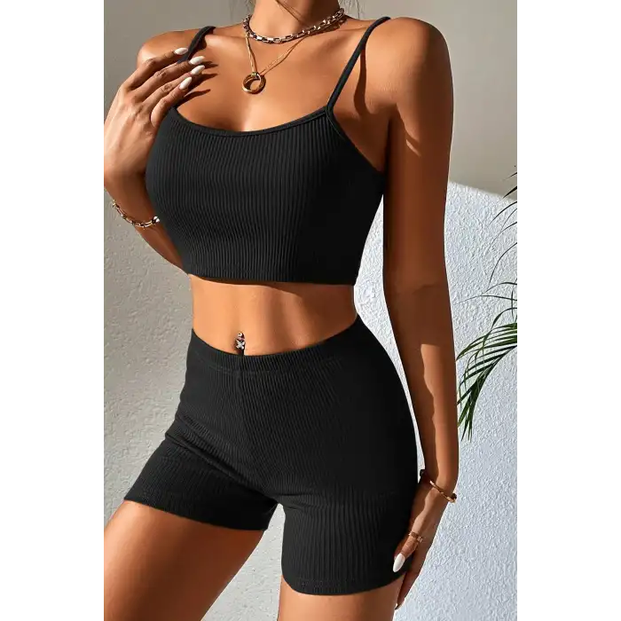 Giyim Kadın Siyah Şortlu Kaşkorse Gecelik Takım