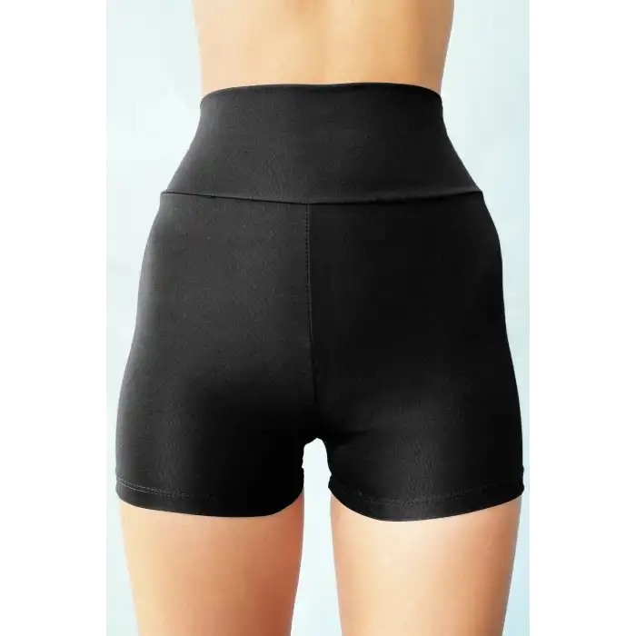 Giyim Kadın Siyah Yüksek Bel Mini Deniz Şortu