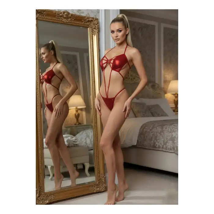 Giyim Kırmızı Deri ( Lame ) Gecelik - 464