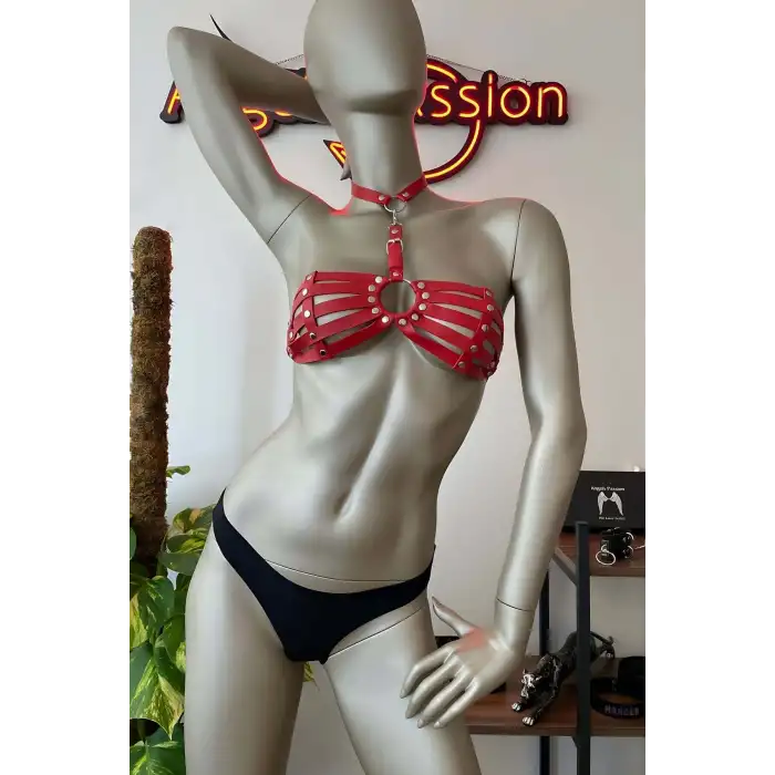 Giyim Kırmızı Deri Seksi Sütyen