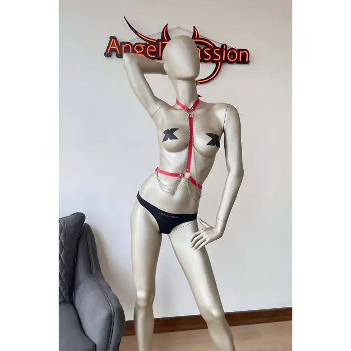 Giyim Kırmızı Göğüs Dekolteli Şık Harness