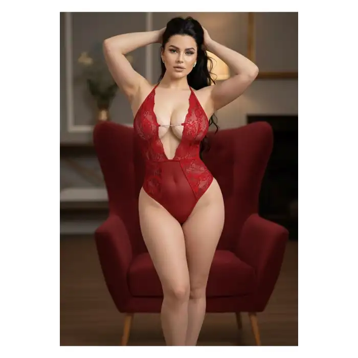 Giyim Kırmızı Taşlı Bodysuit - 888