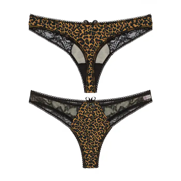 Giyim  Leopar Desenli Dantelli Fantezi G String Külot