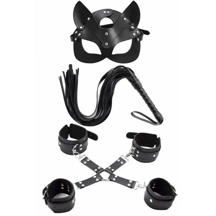 Giyim Maske Kırbaç Bileklik 5 Li Harness Deri Set