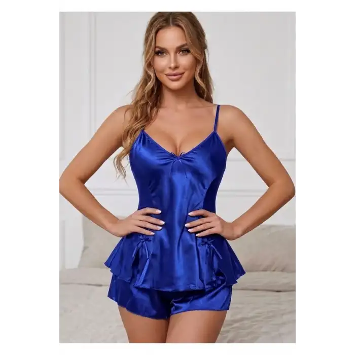 Giyim Mavi Saten Babydoll Şortlu Takım