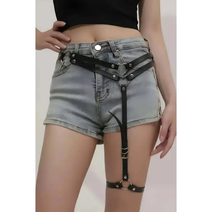 Giyim Seksi Deri Tek Bacaklı Jartiyer Harness - Brf930