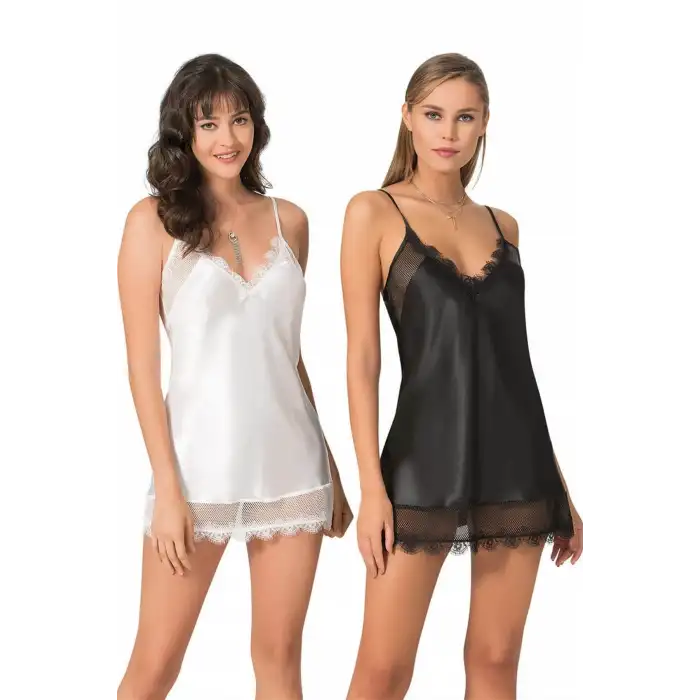 Giyim Siyah Kısa Saten Gecelik