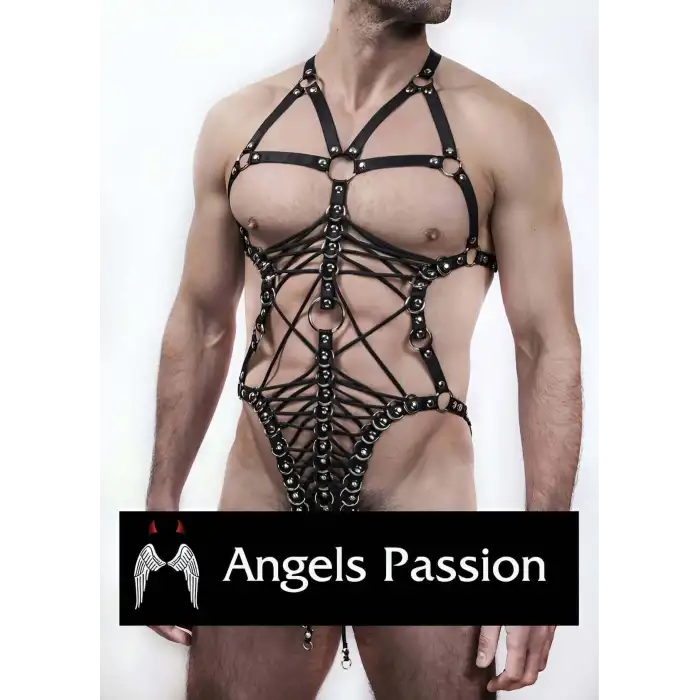 Giyim Siyah Seksi Lasitk Erkek  Vücut Harness - Brfm68