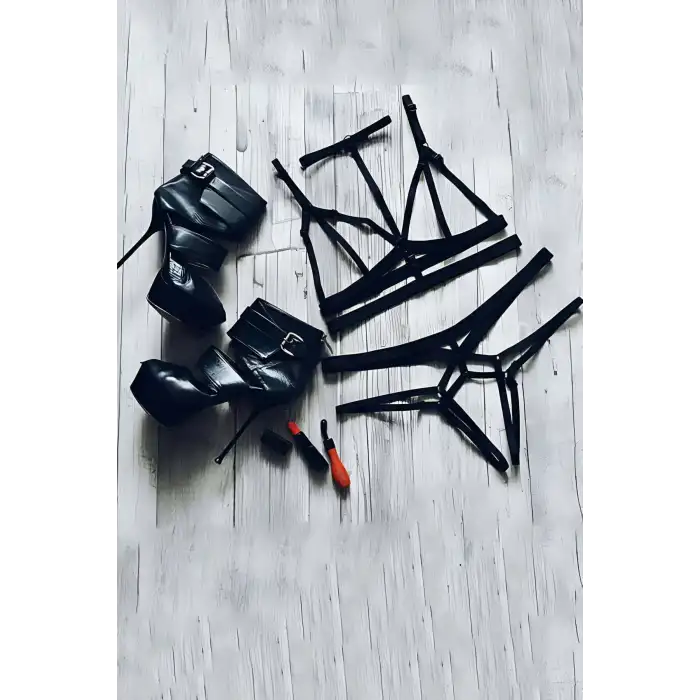 Giyim Sütyen - String Lastik Harness Takım - Brf144