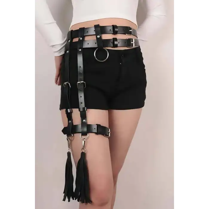 Giyim Tek Bacak Deri Jartiyer Harness - Brf1172