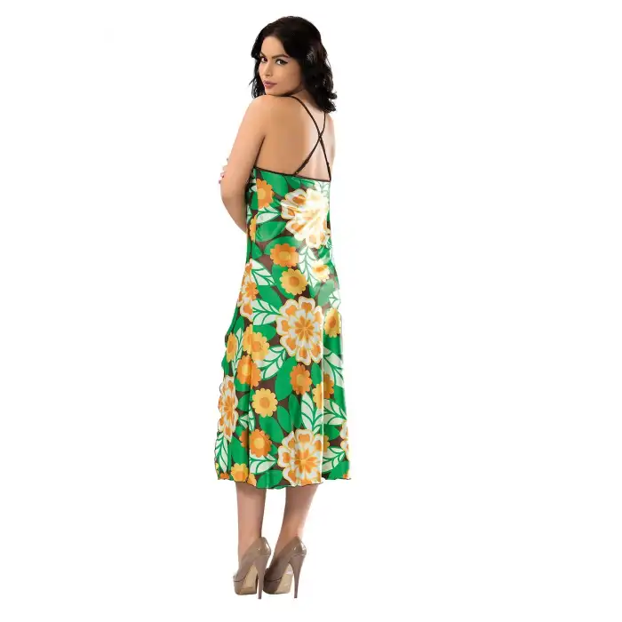 Giyim Yeşil Yırtmaçlı Saten Gecelil - 082